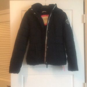 Navy blue hooded puffer winter jacket